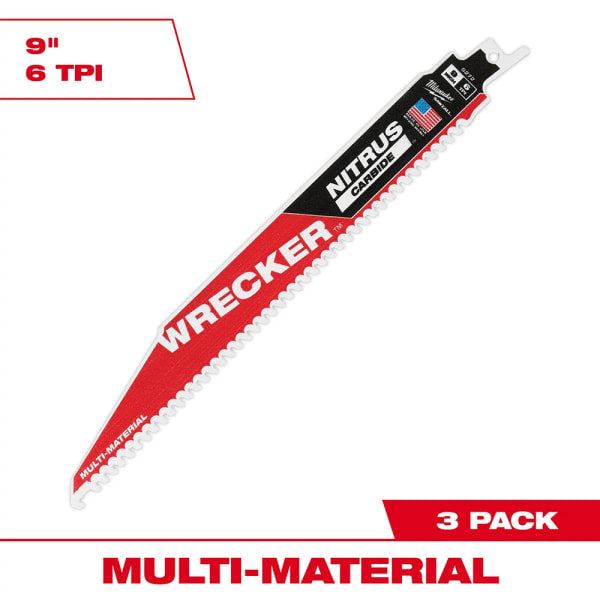 9" WRECKER™ with NITRUS™ Carbide SAWZALL® Blade for Multi-Material (3 Pack)
