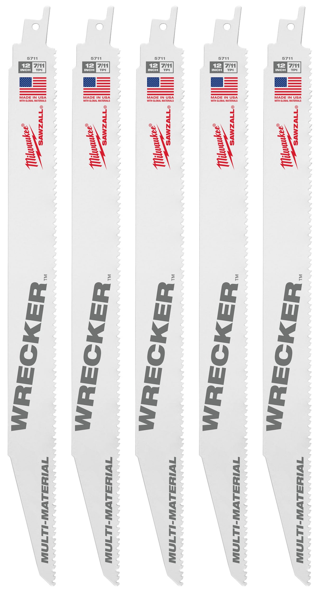 Milwaukee Tools 12" 7/11 TPI WRECKER™ SAWZALL® Blade for Multi-Material (5 Pack)