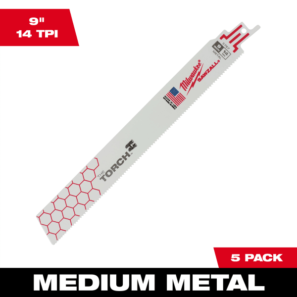 9" 14 TPI TORCH™ SAWZALL® Blade for Medium Metal (5 Pack)