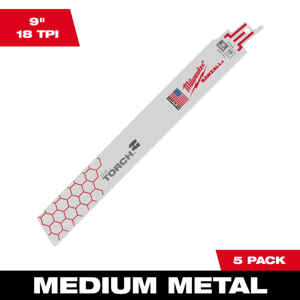 9" 18 TPI TORCH™ SAWZALL® Blade for Medium Metal (5 Pack)