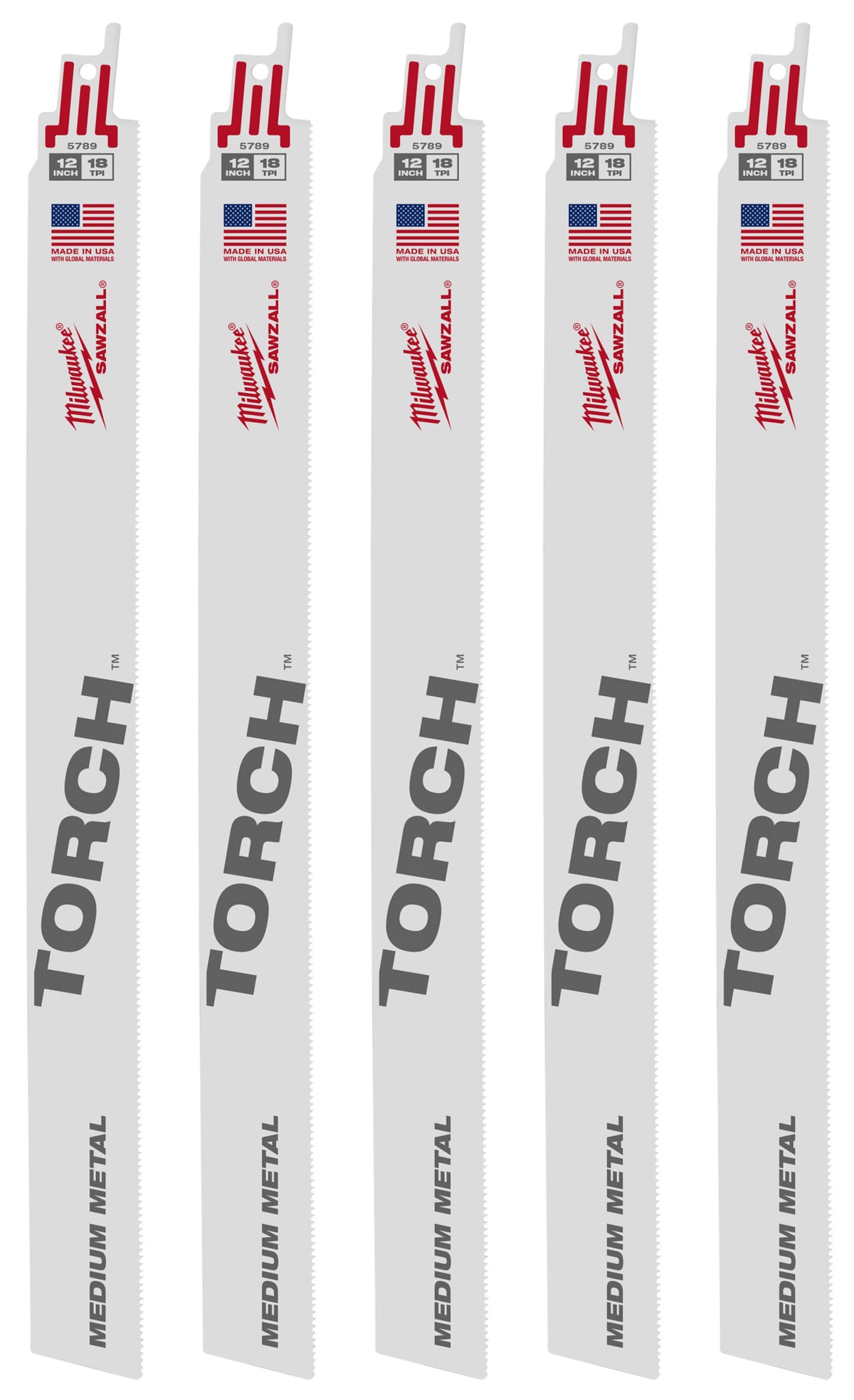 Milwaukee Tools 12" 18 TPI TORCH™ SAWZALL® Blade for Medium Metal (5 Pack)