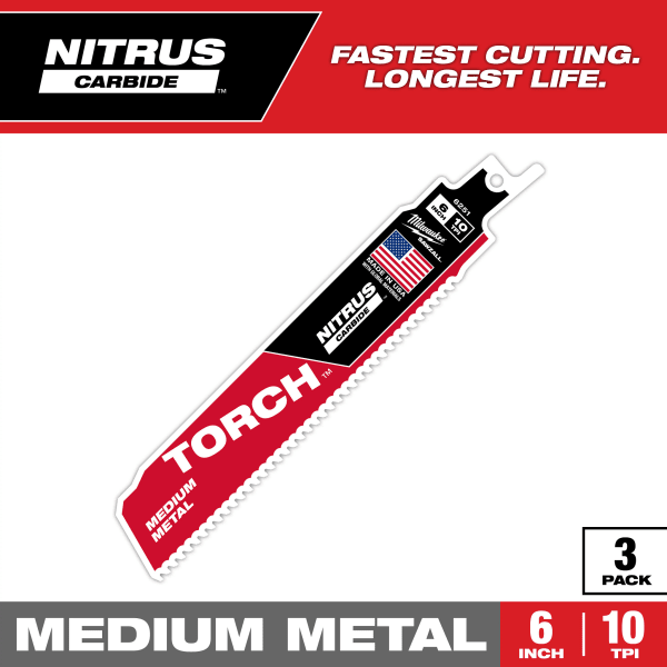 6" 10 TPI TORCH™ with NITRUS™ Carbide Teeth SAWZALL® Blade for Conduit and Strut (3 Pack)