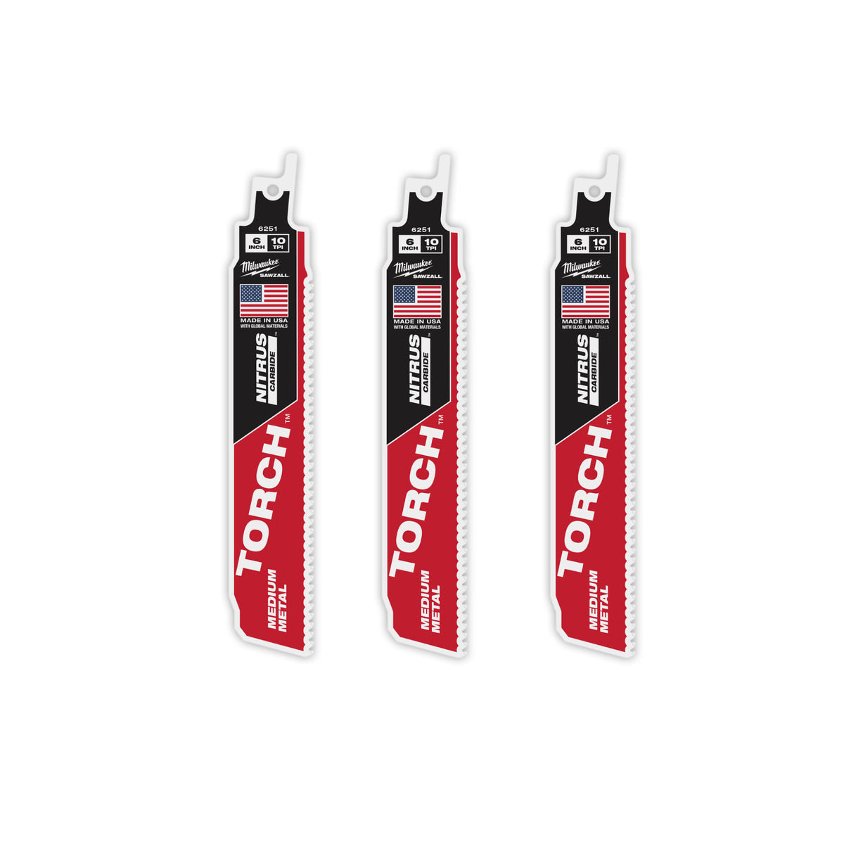 Milwaukee Tools 6" 10 TPI TORCH™ with NITRUS™ Carbide Teeth SAWZALL® Blade for Conduit and Strut (3 Pack)