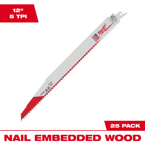 12" 5 TPI AX™ SAWZALL® Blade for Wood with Nails (25 Pack)