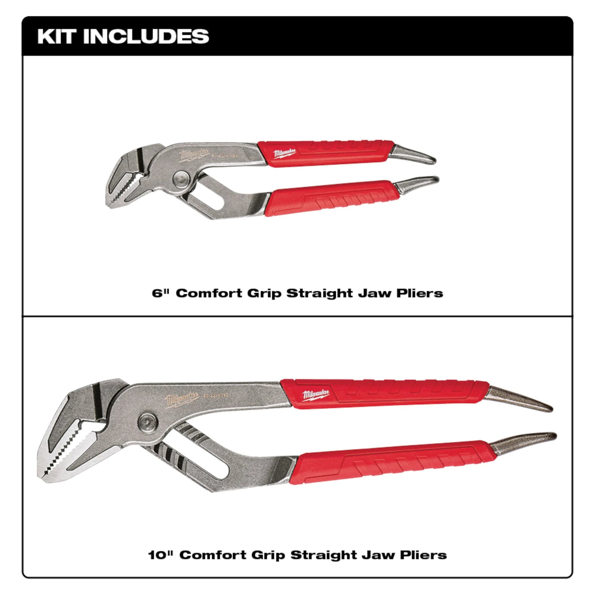 Milwaukee Tools 6" & 10" Comfort Grip Straight Jaw Pliers Set