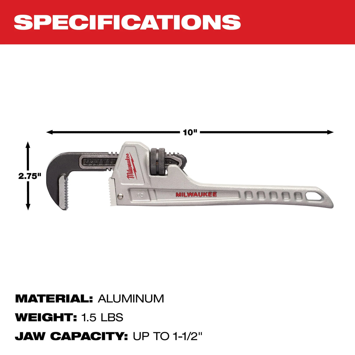 Milwaukee Tools 10" Aluminum Pipe Wrench
