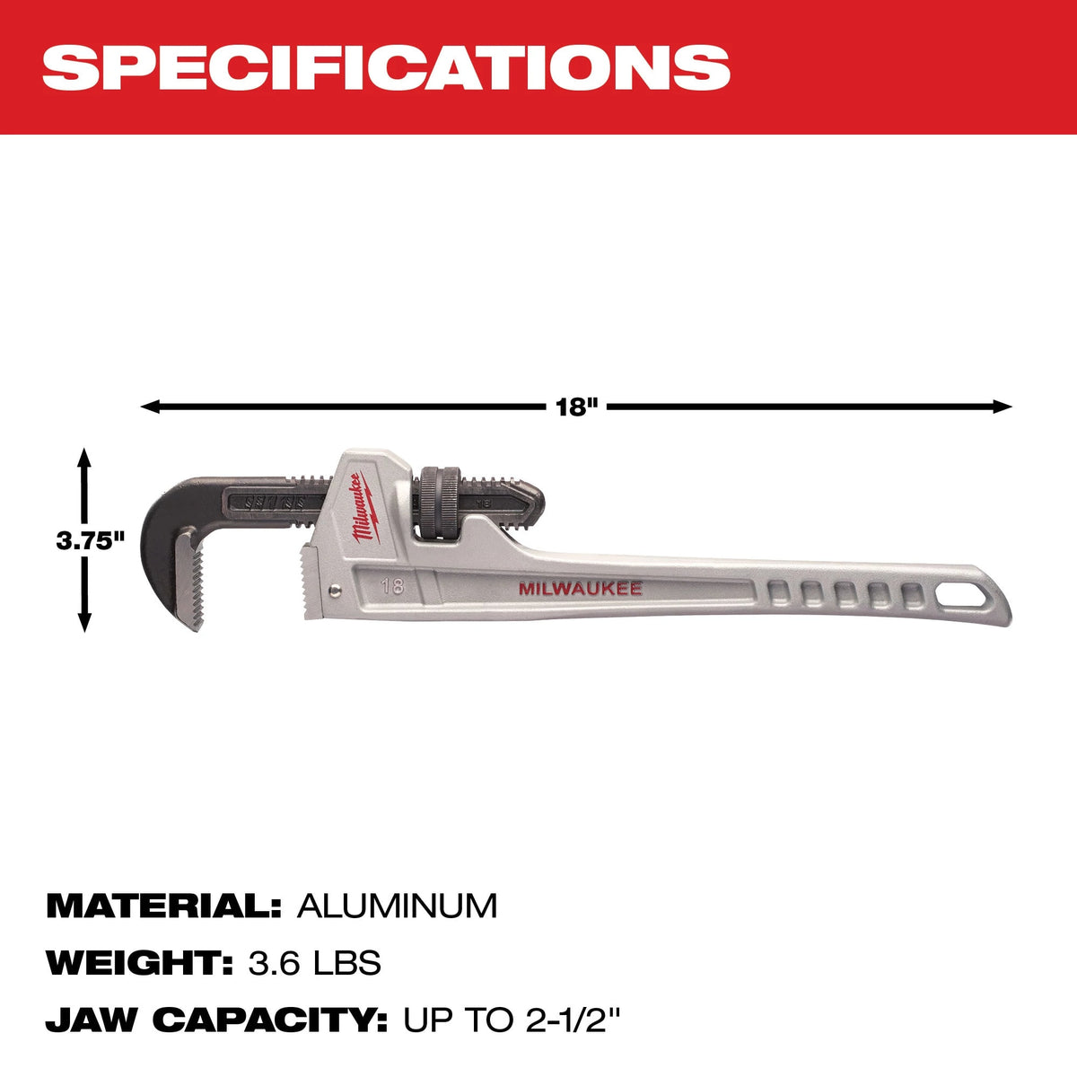 Milwaukee Tools 18" Aluminum Pipe Wrench