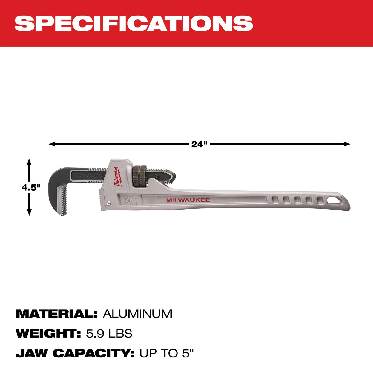 Milwaukee Tools 24" Aluminum Pipe Wrench