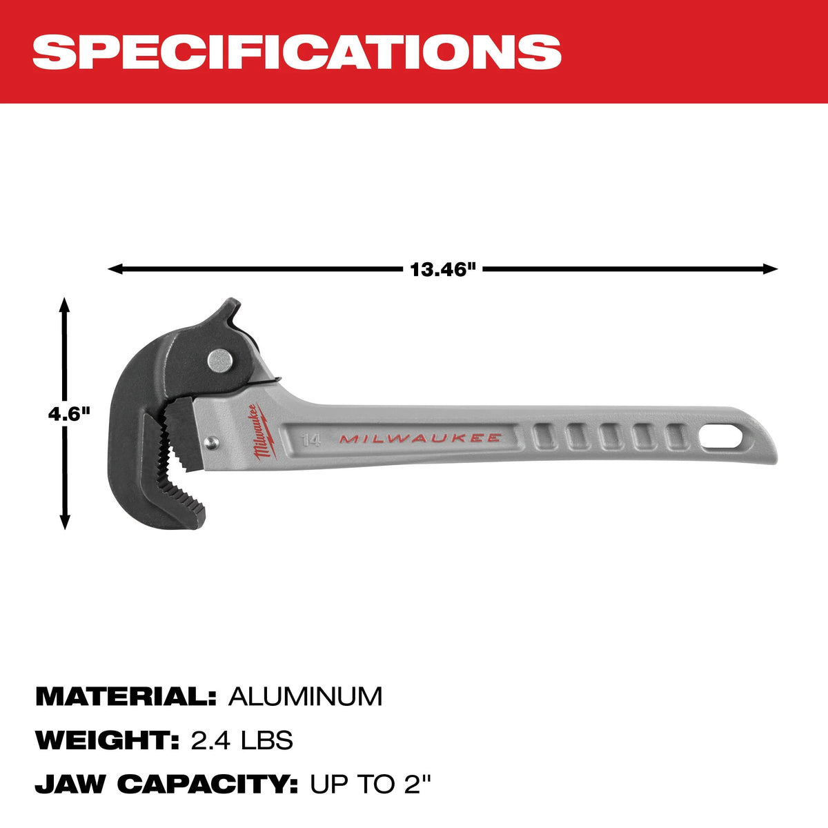 Milwaukee Tools 14" Aluminum Self-Adjusting Pipe Wrench
