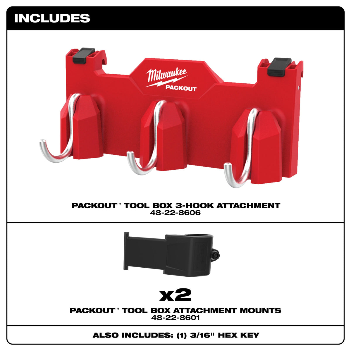 Milwaukee Tools PACKOUT™ Tool Box 3-Hook Attachment