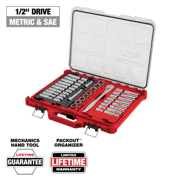 47 Piece 1/2" Drive Ratchet & Socket Set with PACKOUT™ Low-Profile Organizer