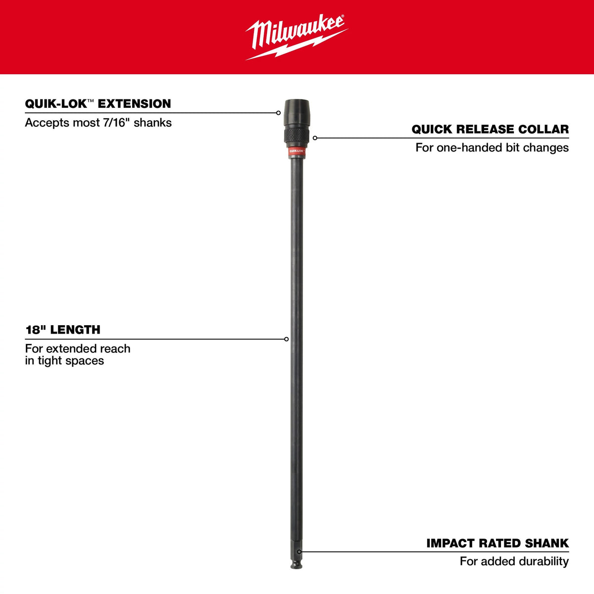 Milwaukee Tools 18" x 7/16" Universal QUIK-LOK™ Extension