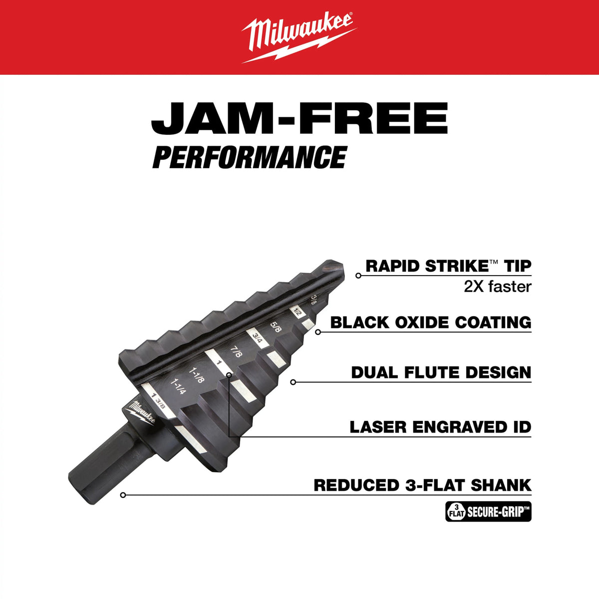 Milwaukee Tools #5 Step Drill Bit, 1/4" - 1-3/8" by 1/8"