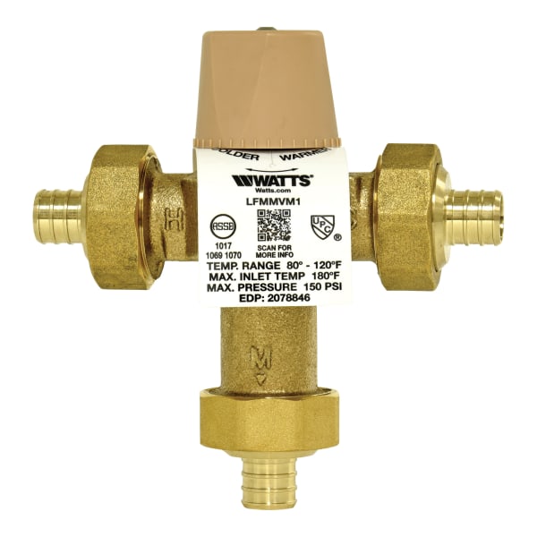 1/2" Lead Free Thermostatic Mixing Valve, Crimp End Connections, Adjustable Out 80-120 F