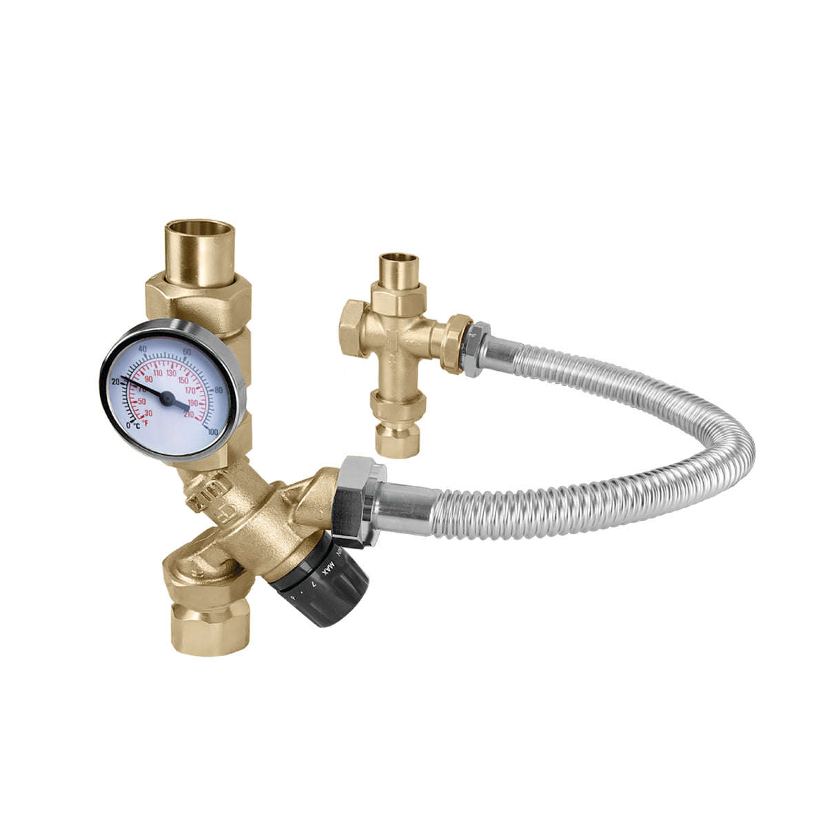 Caleffi 520519AX TankMixer 3-Way Water Heater Mixing Valve Kit 3/4 in. FNPT x 3/4 in. Sweat with Gauge, ASSE 1017