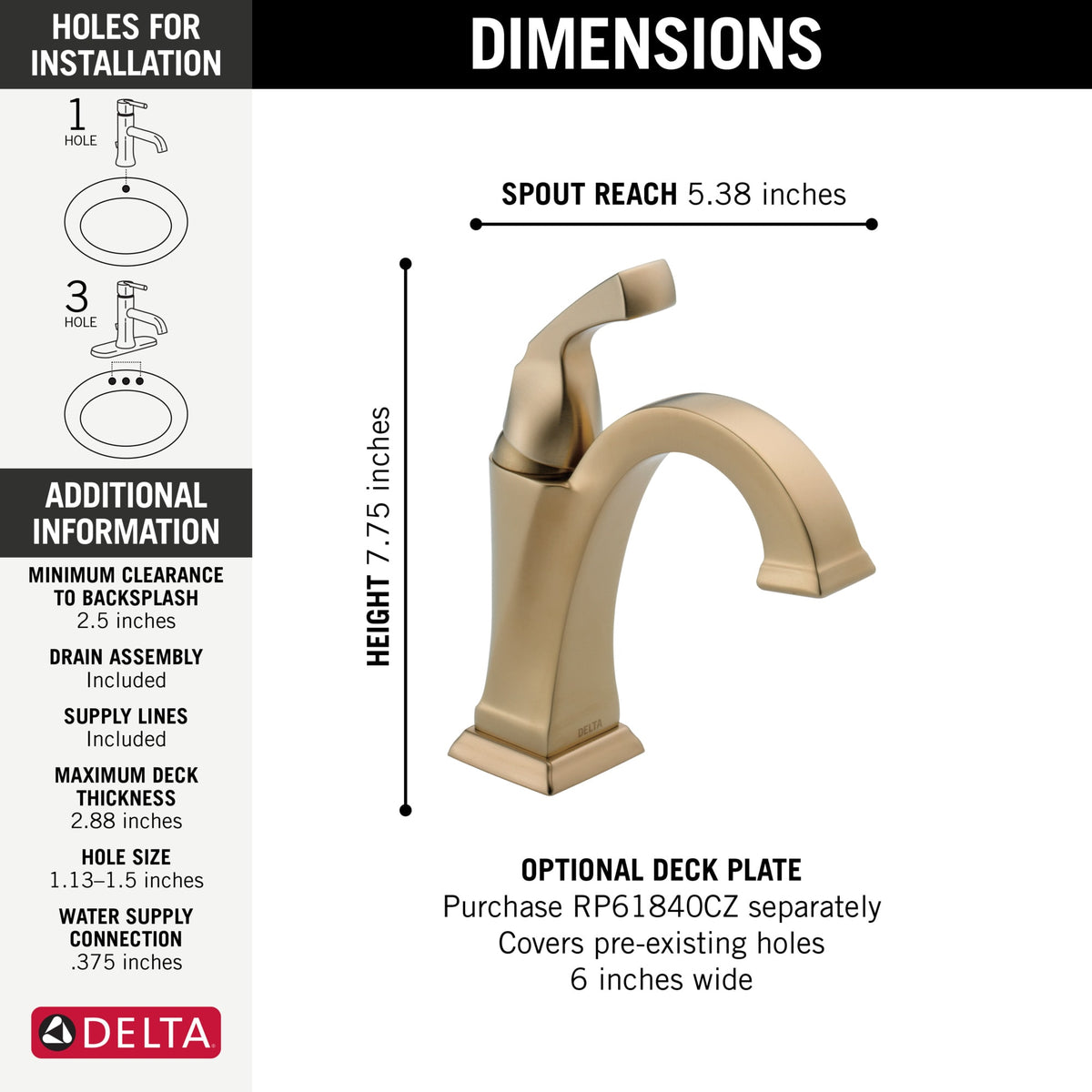 Delta Dryden™ Single Handle Bathroom Faucet Champagne Bronze