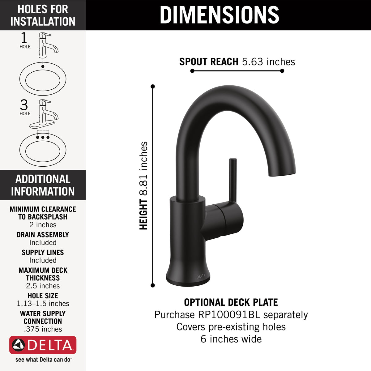 Delta Trinsic® Single Handle Bathroom Faucet Matte Black 559HAR-BL-DST