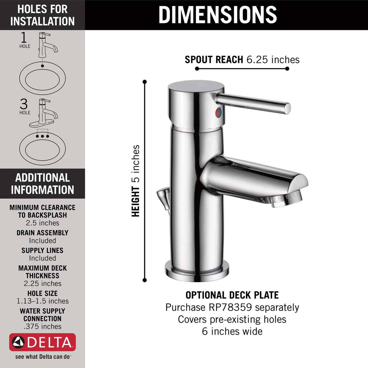 Delta Modern Single Handle Project-Pack Bathroom Faucet Chrome 559LF-GPM-PP