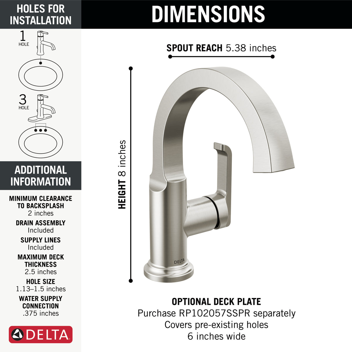 Delta Tetra™ Single Handle Bathroom Faucet Lumicoat® Stainless