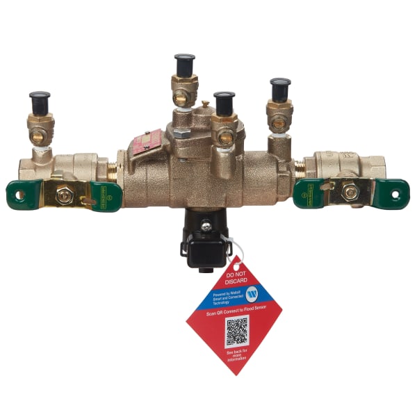 3/4" Lead Free Reduced Pressure Zone Backflow Preventer Assembly, with Quarter Turn Shutoff Valves, Tee Handles, Backflow Flood Sensor