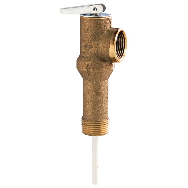 3/4" Brass Self Closing Temperature And Pressure Relief Valve, 150 psi, 210 F, Extended Shank Up To 2 1/2" Insulation