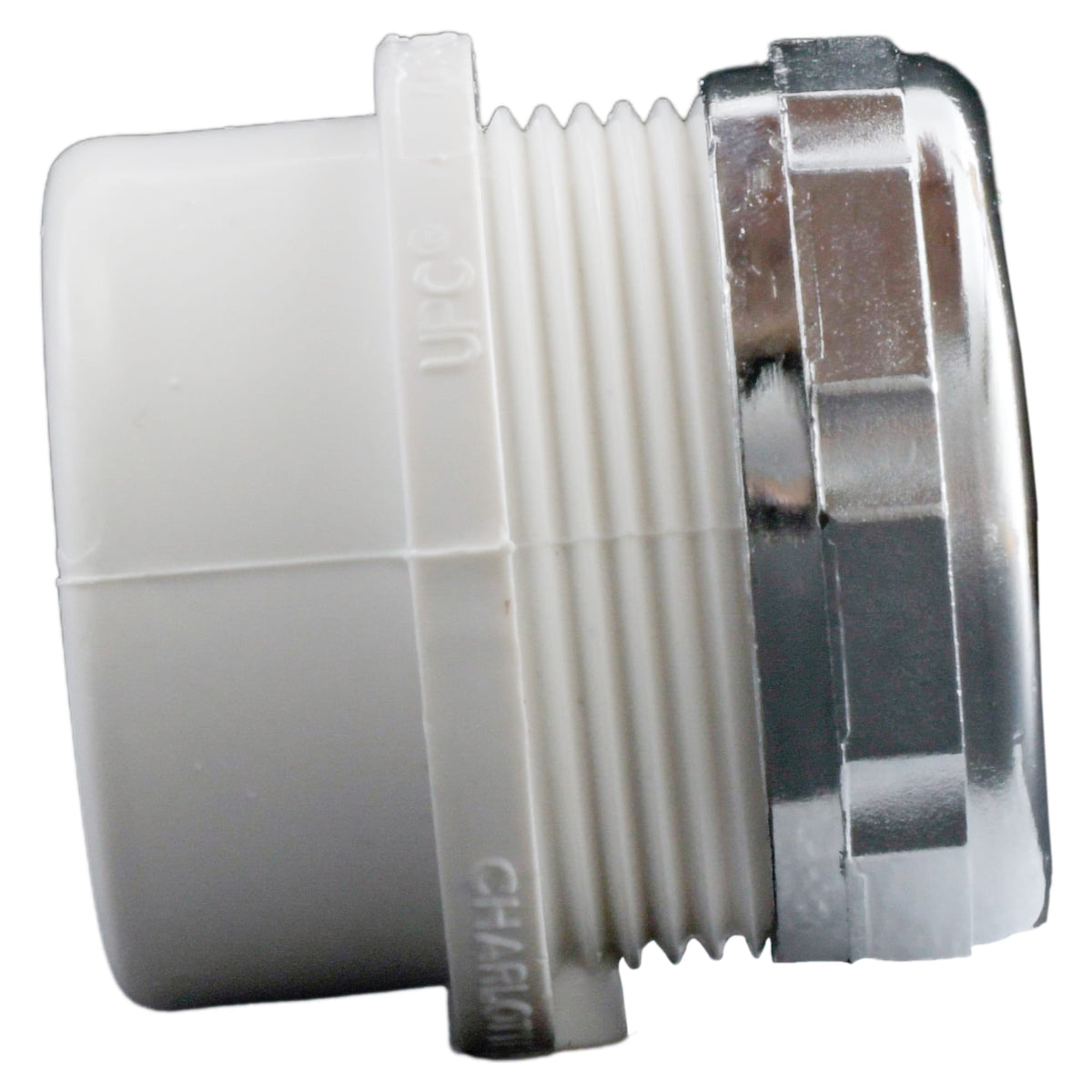 Charlotte Pipe 1-1/2" PVC DWV Male Trap Adapter with Chrome Nut - Spigot x Tubular Slip