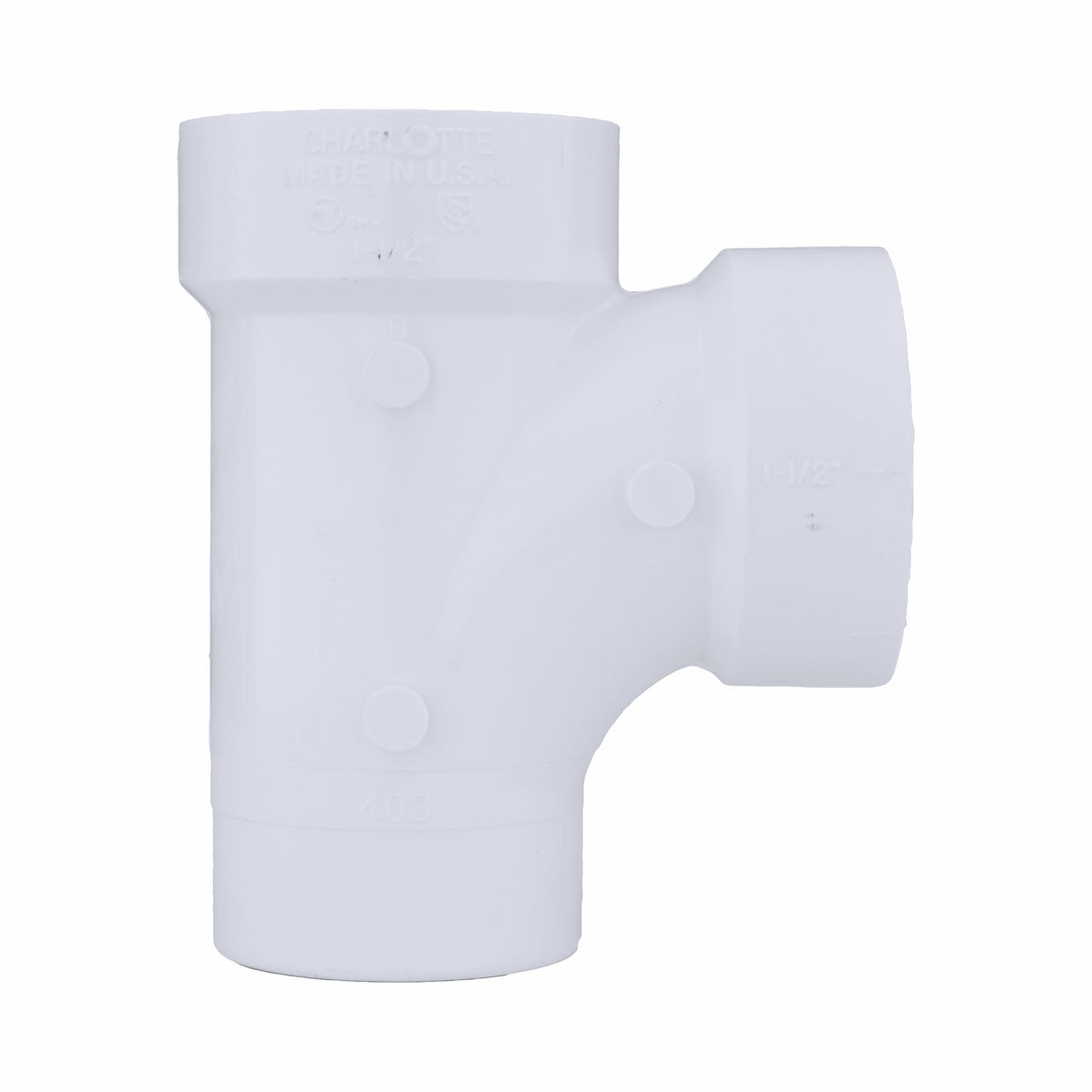Charlotte Pipe 1-1/2" PVC DWV Street Sanitary Tee - Spigot x H x H