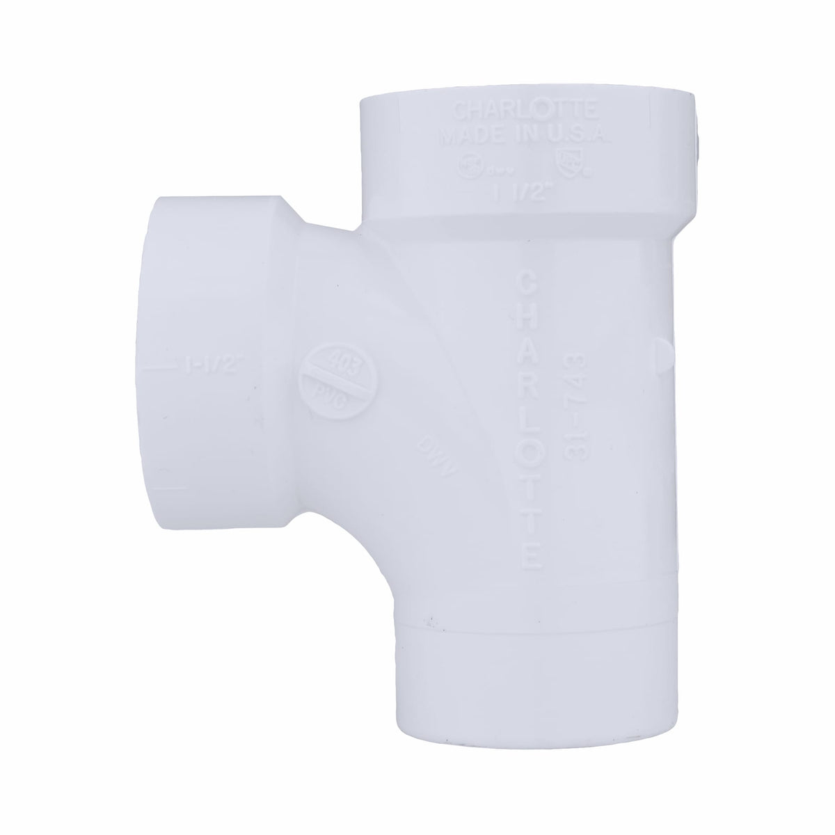 Charlotte Pipe 1-1/2" PVC DWV Street Sanitary Tee - Spigot x H x H