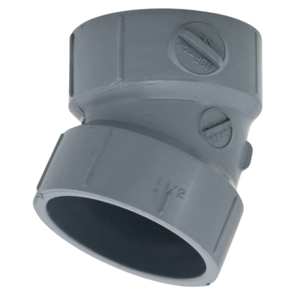 1-1/2" 22-1/2 Deg Elbow Hub x Hub CPVC Chemical Drainage Fitting