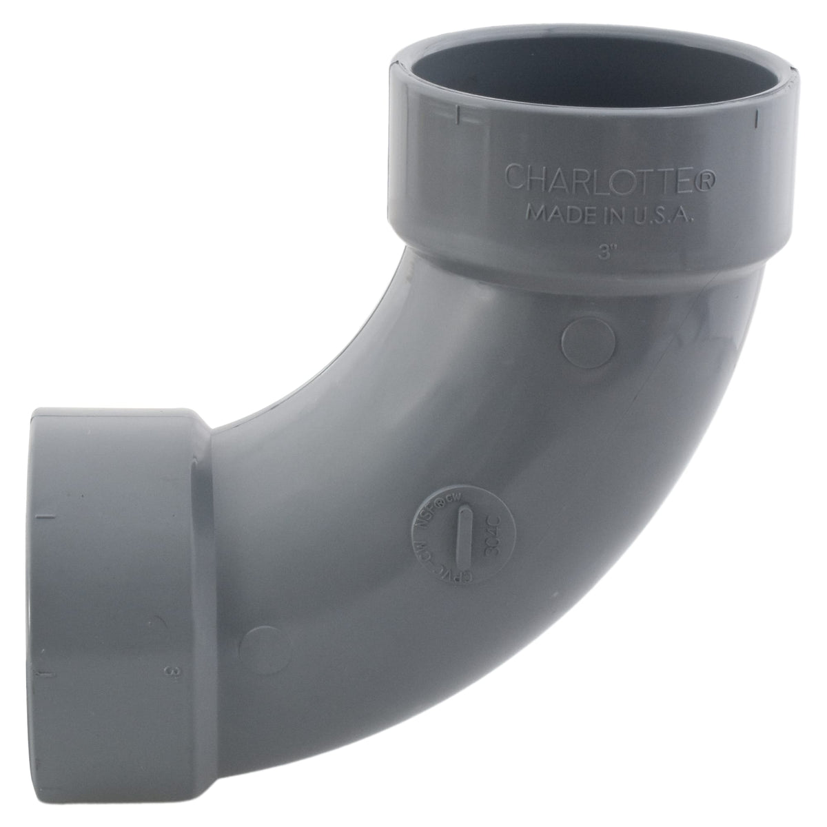Charlotte Pipe 3" 90 Deg Long Sweep Street Elbow Hub x Hub CPVC Chemical Drainage Fitting