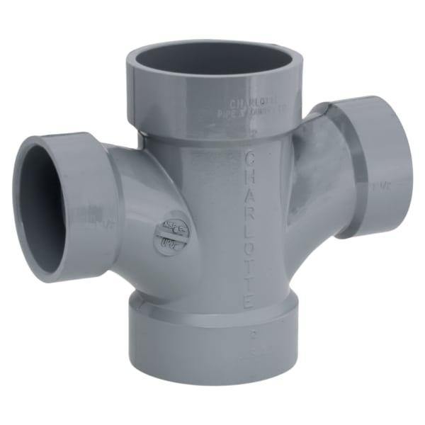 2" x 2" x 1-1/2" x 1-1/2" Double Sanitary Tee All Hub CPVC Chemical Drainage Fitting