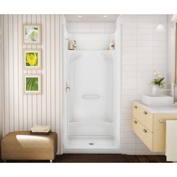 KDS 3636 AFR AcrylX Alcove Center Drain Four-Piece Shower in White, No seat