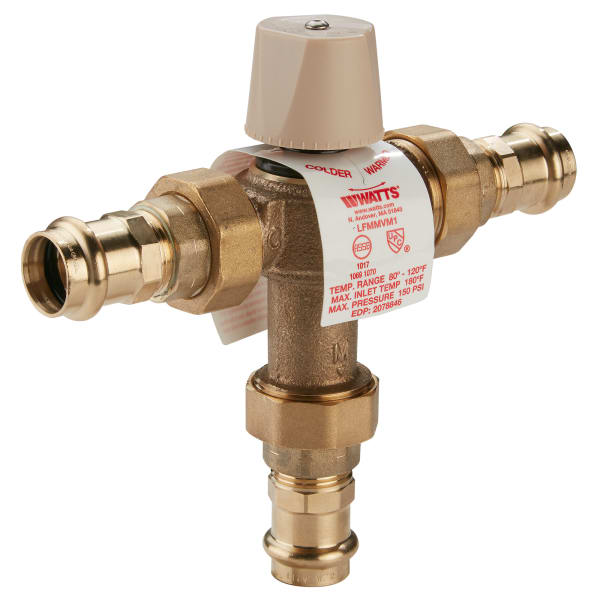 1/2" Lead Free Thermostatic Mixing Valve, Press x Press, Adjustable Temperature Range 80-120 F