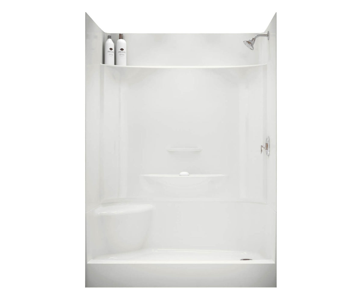 Maax KDS 3460 AFR AcrylX Alcove Left-Hand Drain Four-Piece Shower in White, Right seat