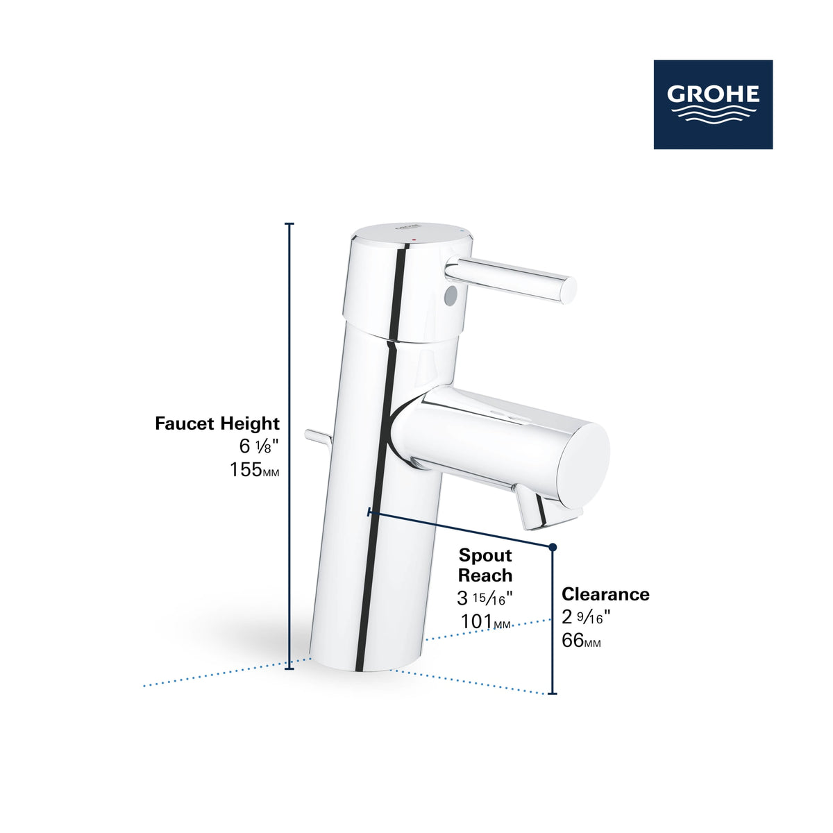 Single Hole Single-Handle S-Size Bathroom Faucet 1.2 GPM Less Drain in GROHE CHROME 3427100A