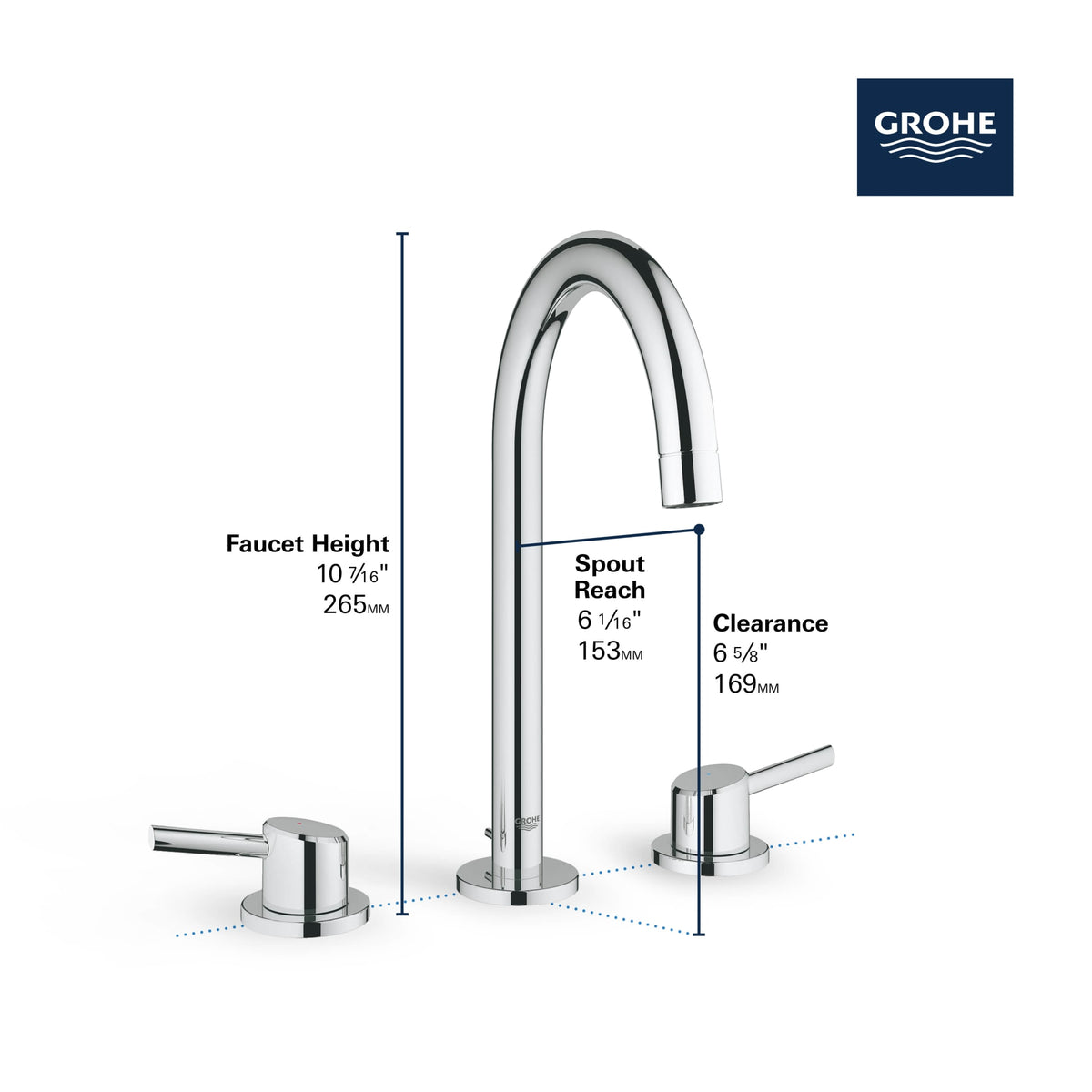 8" Widespread 2-Handle L-Size Bathroom Faucet 1.2 GPM in GROHE CHROME