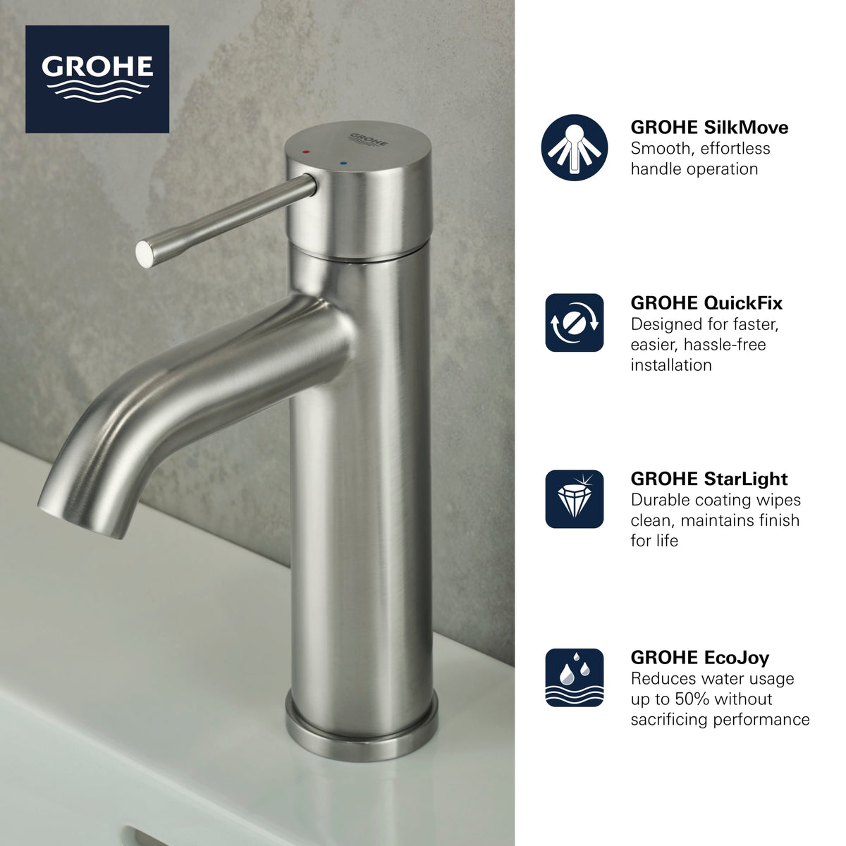Single Hole Single-Handle S-Size Bathroom Faucet 1.2 GPM in GROHE CHROME 2359200A