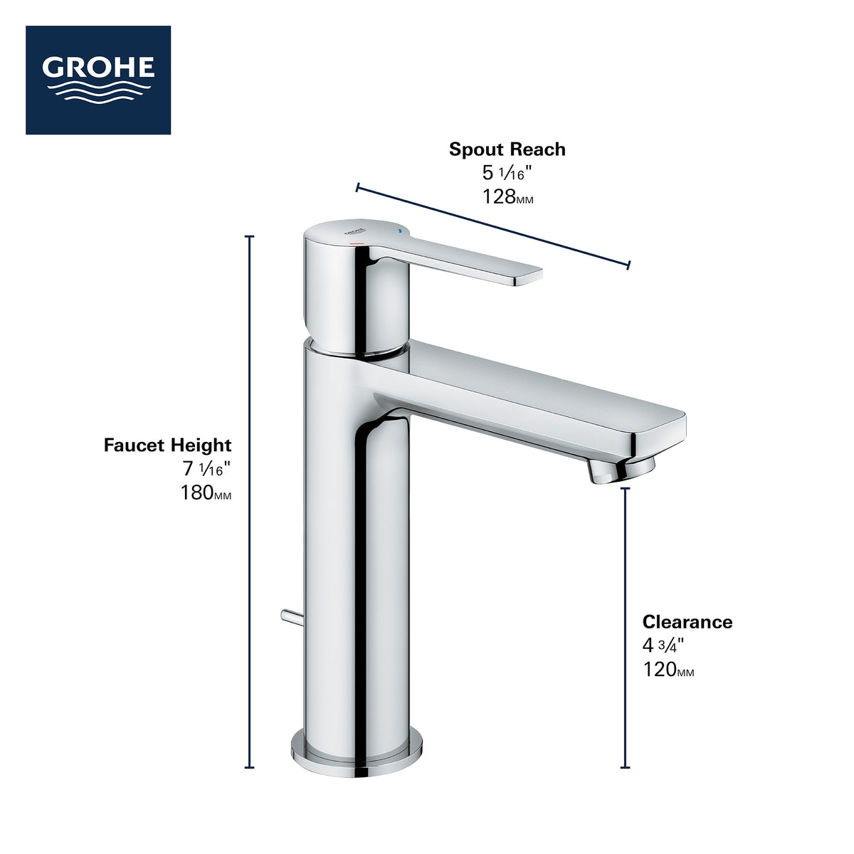 Single Hole Single-Handle S-Size Bathroom Faucet 1.2 GPM in GROHE CHROME 2379400A
