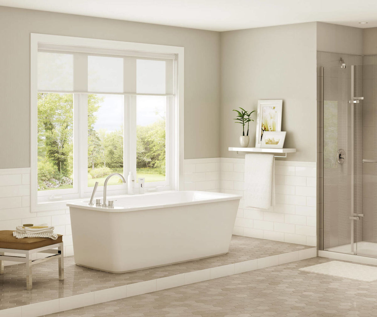 Maax Lounge 64 x 34 Acrylic Freestanding End Drain Bathtub in White with White Skirt