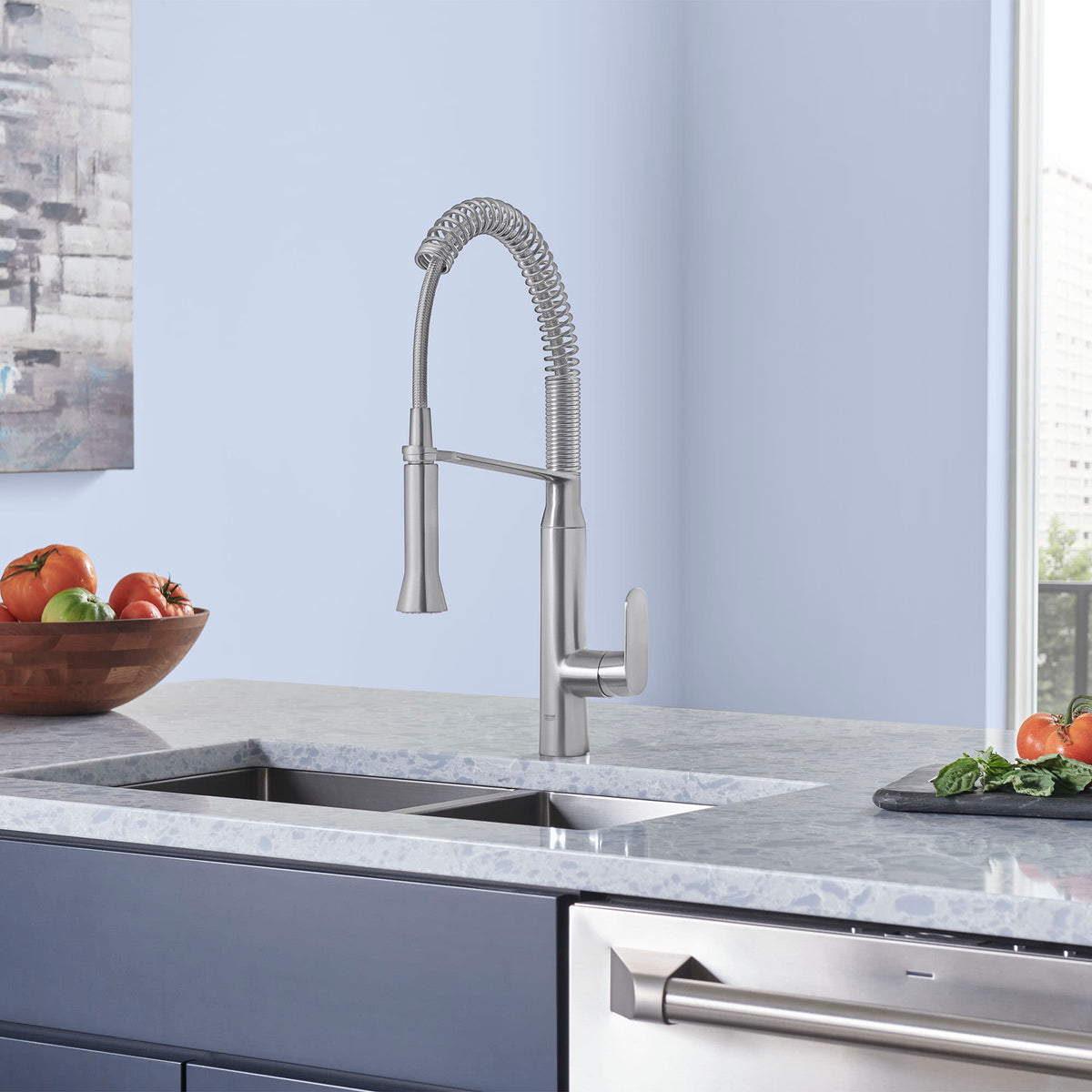 K7 Medium Single-Handle Semi-Pro Dual Spray Kitchen Faucet 1.75 GPM in GROHE SUPERSTEEL