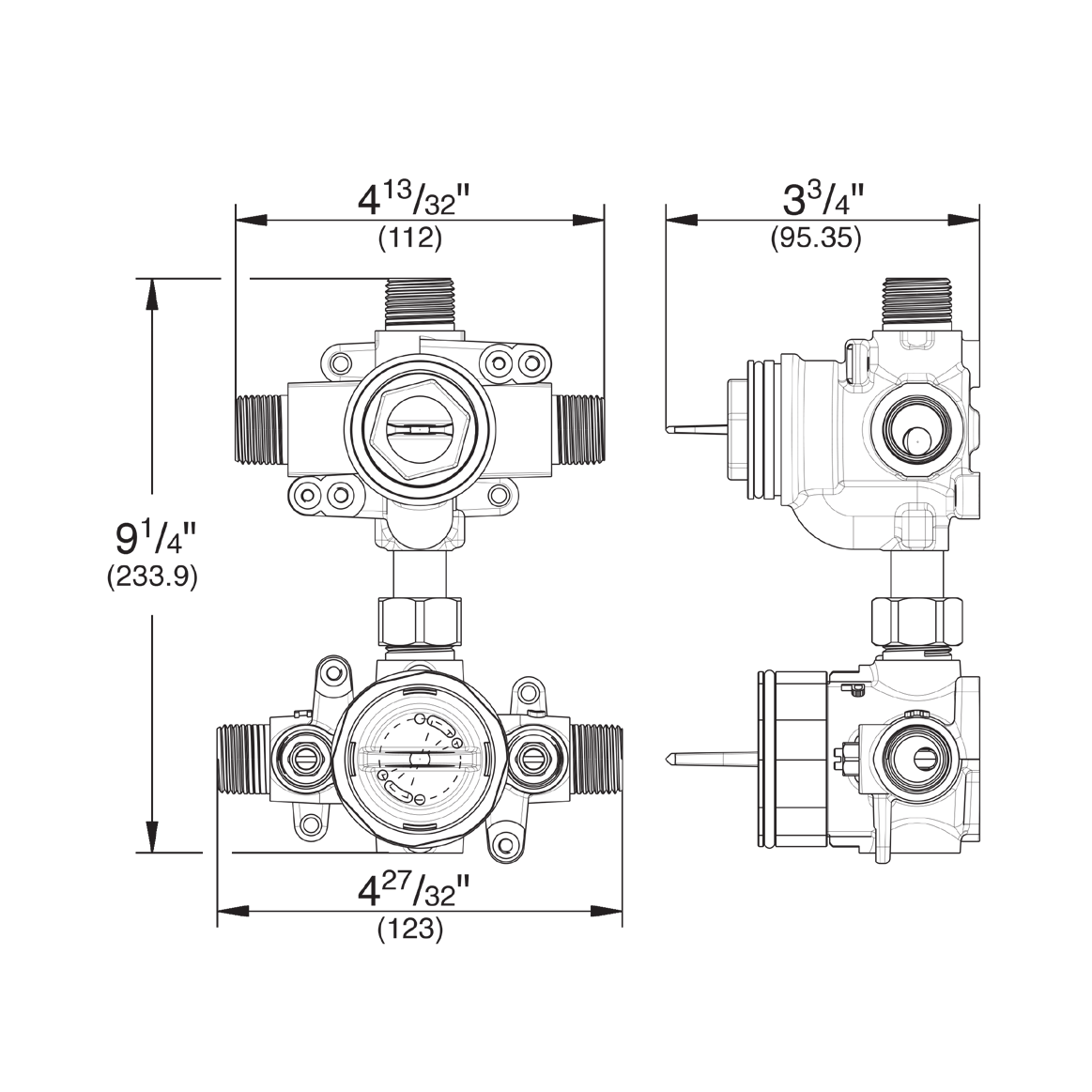 Grohe GrohSafe 3 pressure balance rough-in valve, dimensional drawing