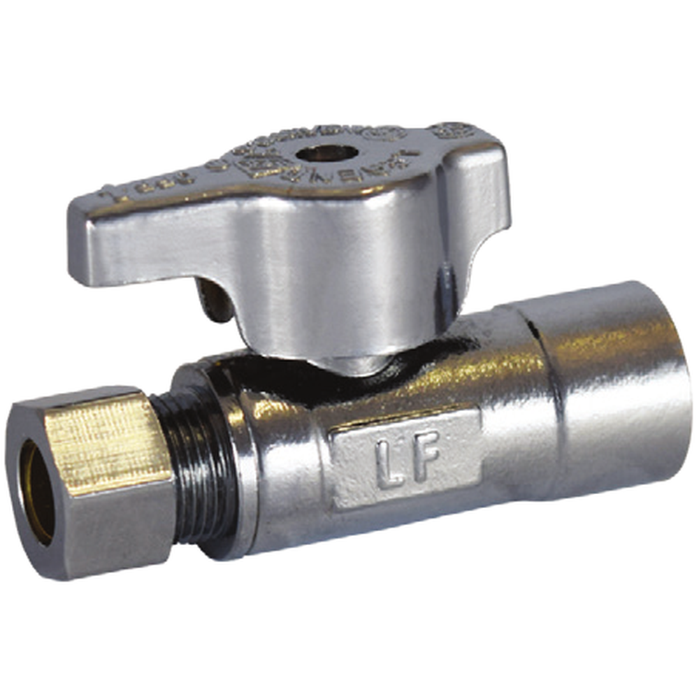 Legend Valve 114-714NL 5/8" x 1/4" - Comp (OD) x Comp (OD), No Lead Chrome-Plated Forged Brass 1/4-Turn Ball-Type OD x O