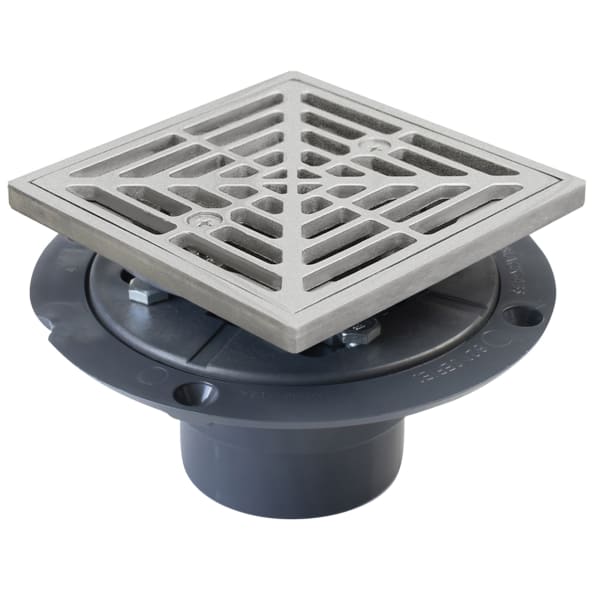 PVC 2" Shower Drain Matte Stainless Steel Square Grate 4-1/2"