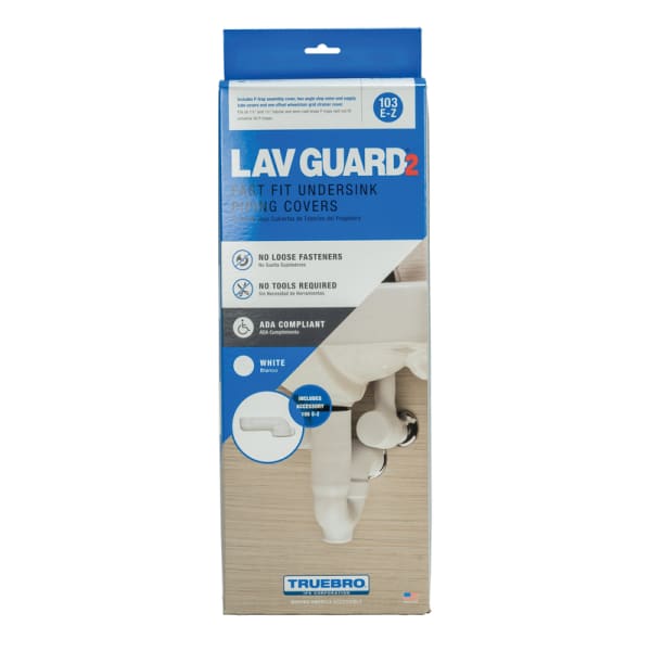 Truebro 82194 Lav Guard 2 100 Series Undersink Piping Cover with 2 Angle Valves, 2 Supply Covers, 5-Inch Offset Tailpiece, and Wheelchair Strainer Cover, For Tubular P-Traps, China White