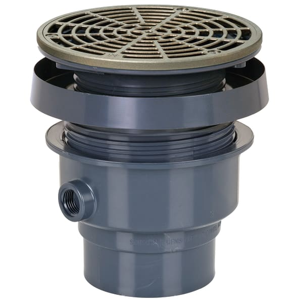 2" Solvent Weld FinishLine Complete Floor Drain with 5-1/2" Round Grate Nickel Bronze Finish PVC Body