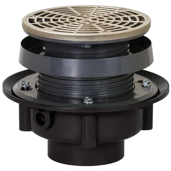 3" Solvent Weld FinishLine Complete Floor Drain with 5-1/2" Round Grate Nickel Bronze Finish ABS Body