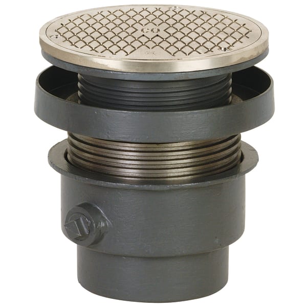 3" No-Hub, FinishLine - Complete Cleanout , w/Round Grate - Nickle Bronze Finish, Cast Iron - Body