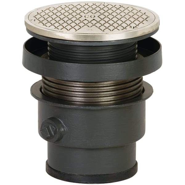 3" Push-Joint FinishLine Complete Cleanout with Round Grate Nickel Bronze Finish Cast Iron Body