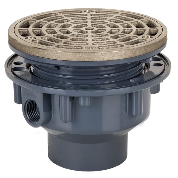 2" Solvent Weld Complete Adjustable Floor Drain with Round Grate 5-1/2" Nickel Bronze Finish PVC Body
