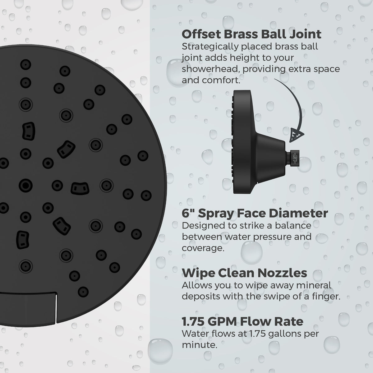 Pfister Faucets USH-50SHWSDB Modern Round Showerhead in Spot Defense Matte Black